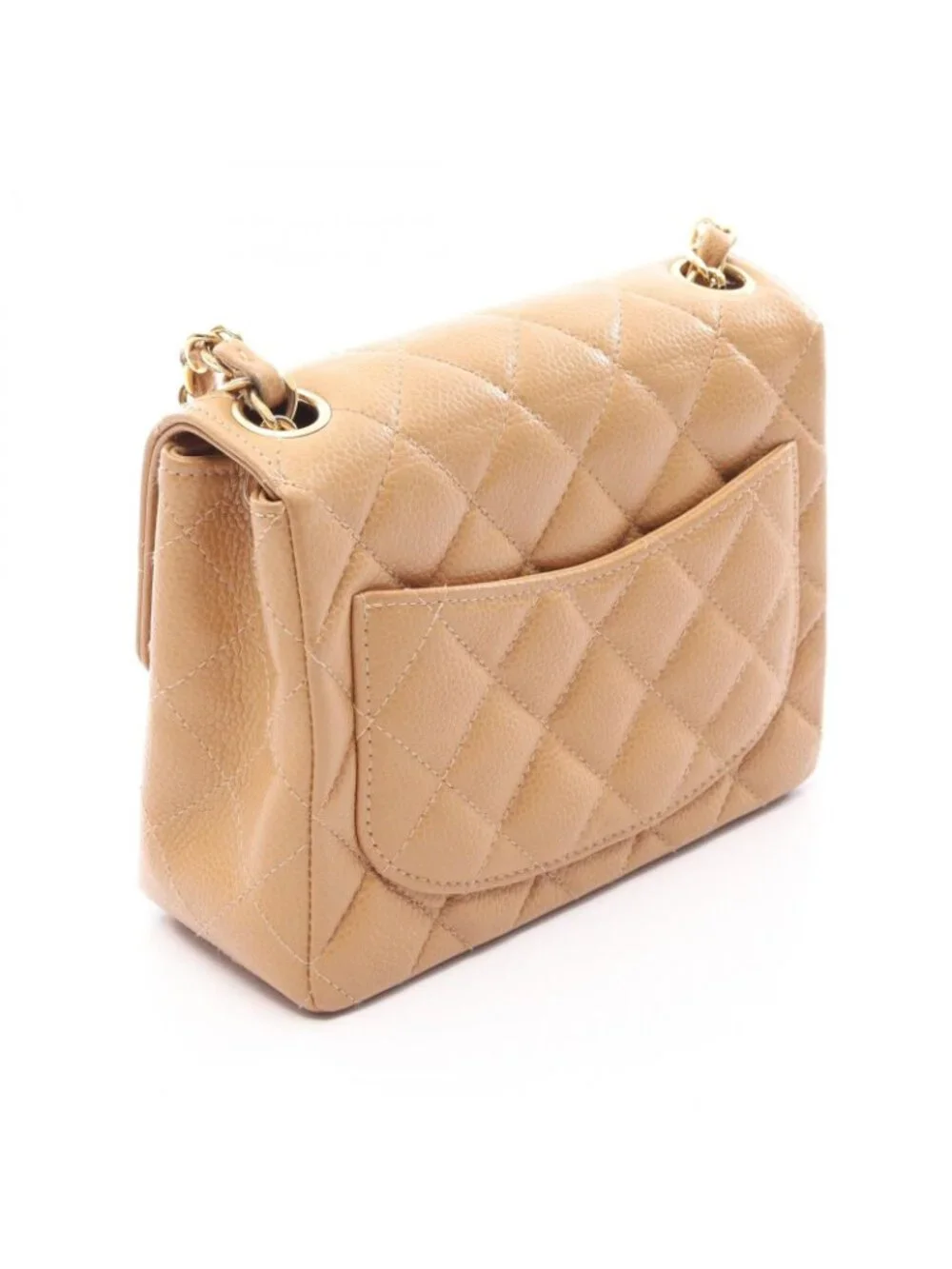Chanel Shoulder Bag Mini Quilted Beige Calfskin Chain